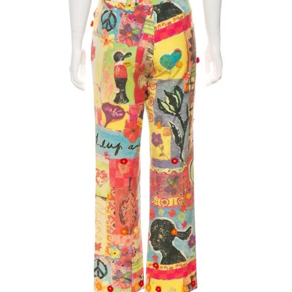 MOSCHINO Italian 42 Jeans Linen Pants Crochet Detail Multicolor M USA Sz 8 30 - Picture 3 of 13